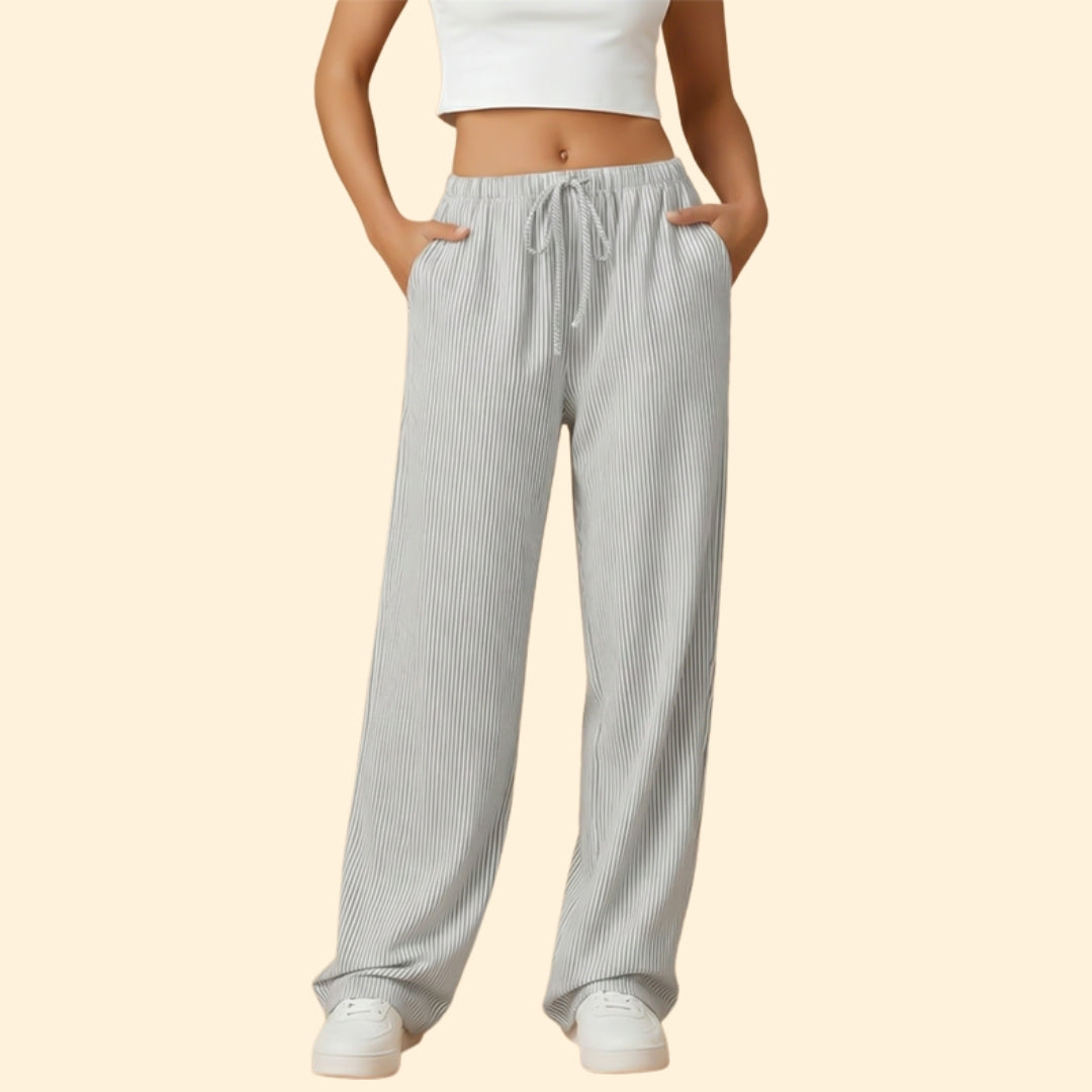 Women's Striped Trousers with Side Pockets