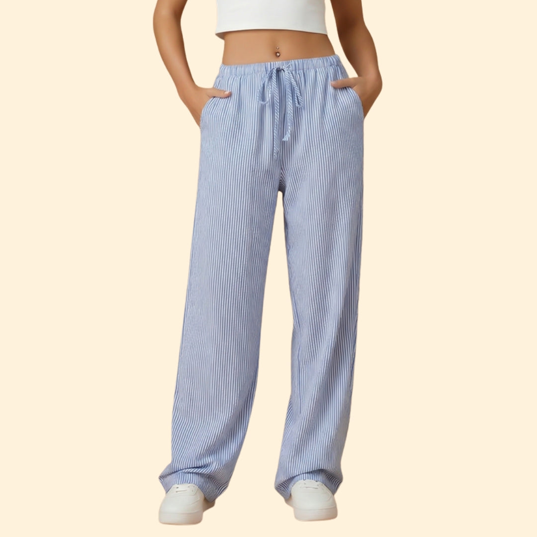 Women's Striped Trousers with Side Pockets