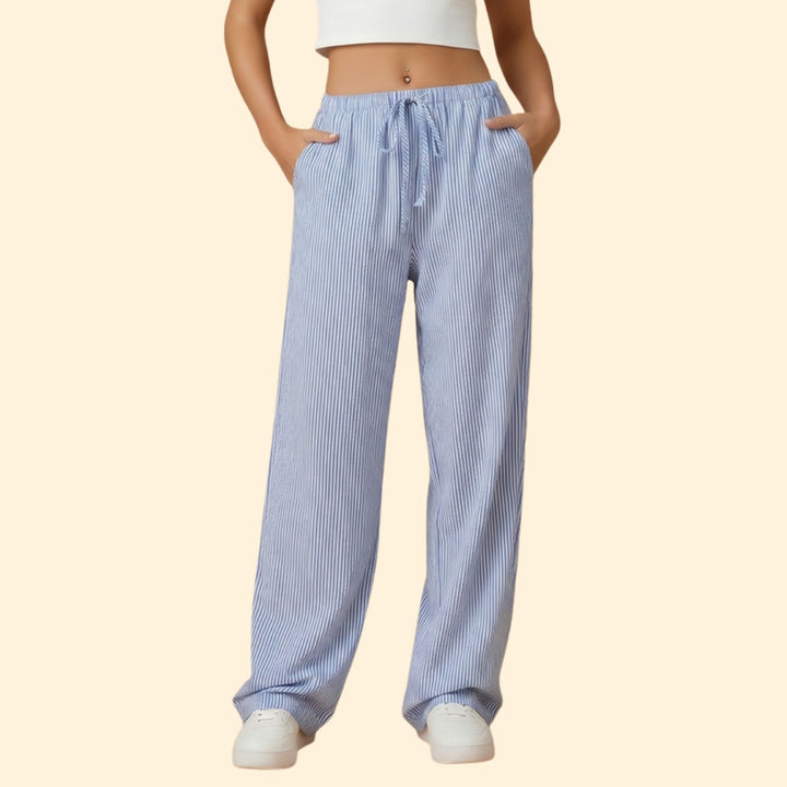 Women's Striped Trousers with Side Pockets