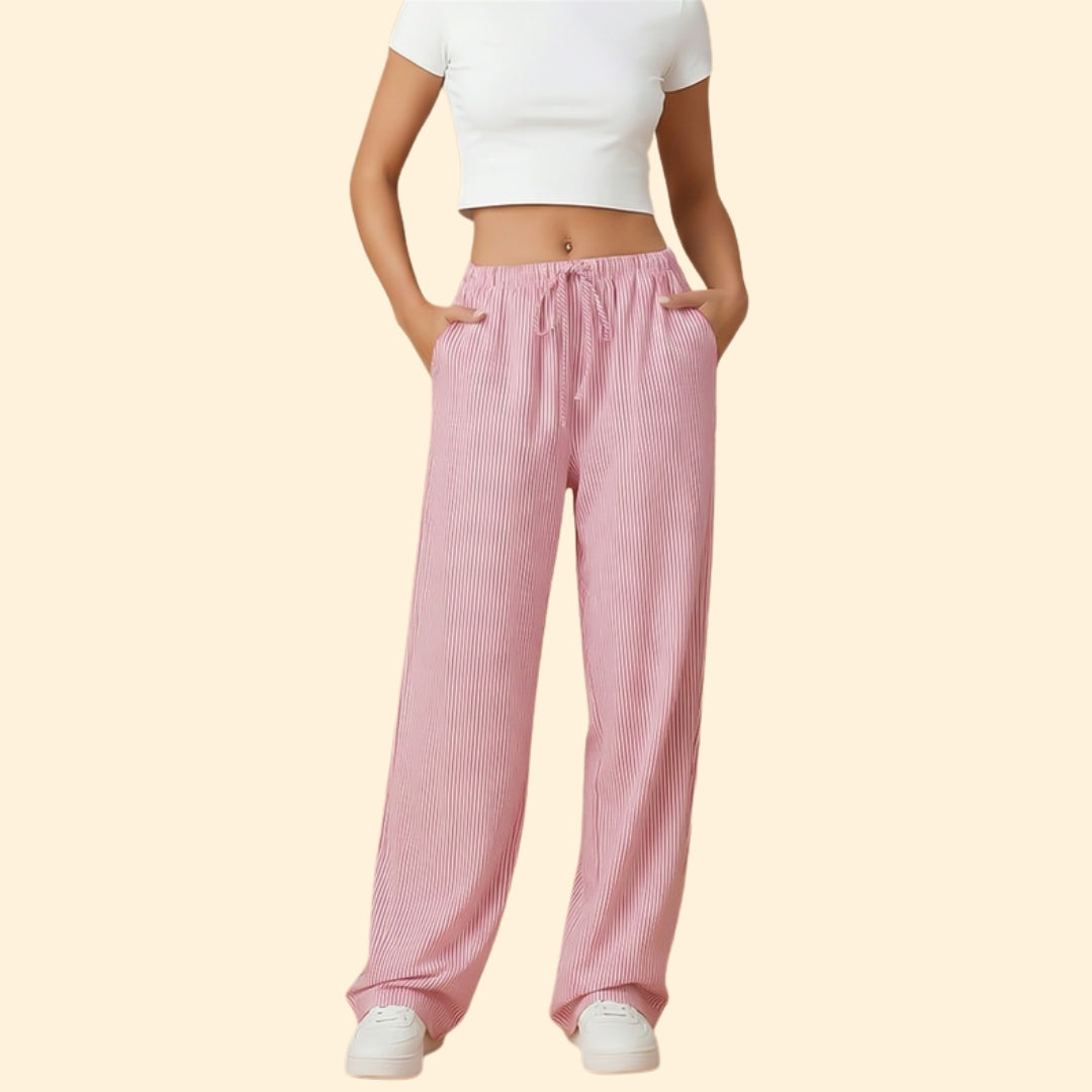 Women's Striped Trousers with Side Pockets
