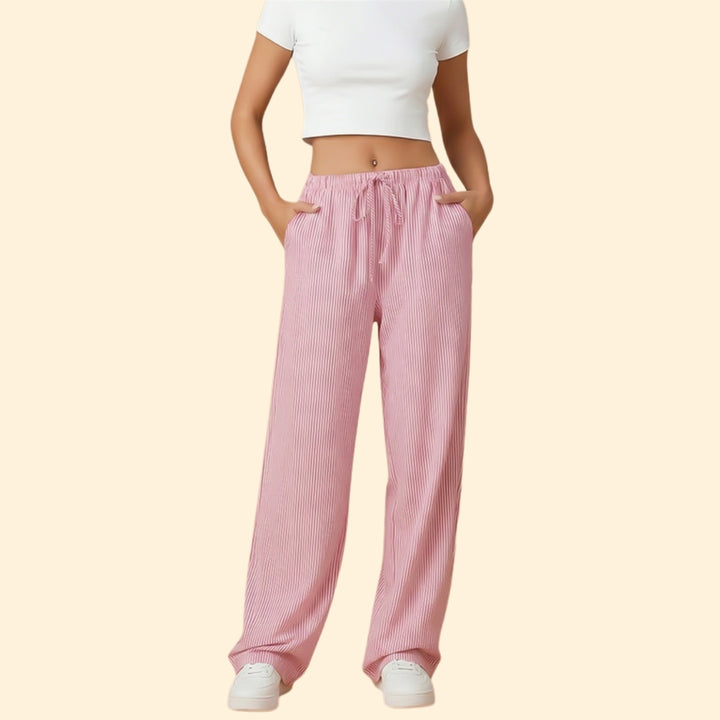 Women's Striped Trousers with Side Pockets