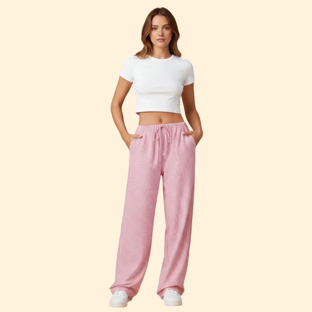Women's Striped Trousers with Side Pockets