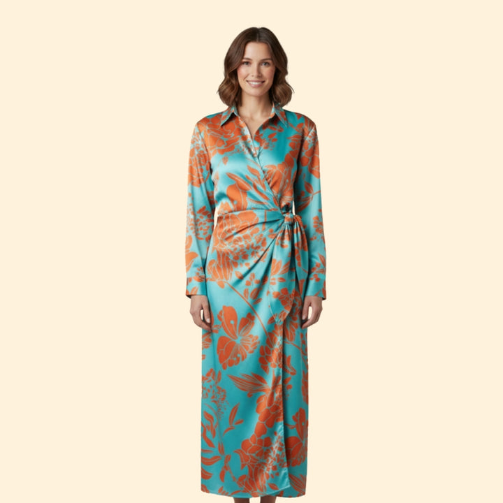 Women’s Striped Wrap Dress Button Detail