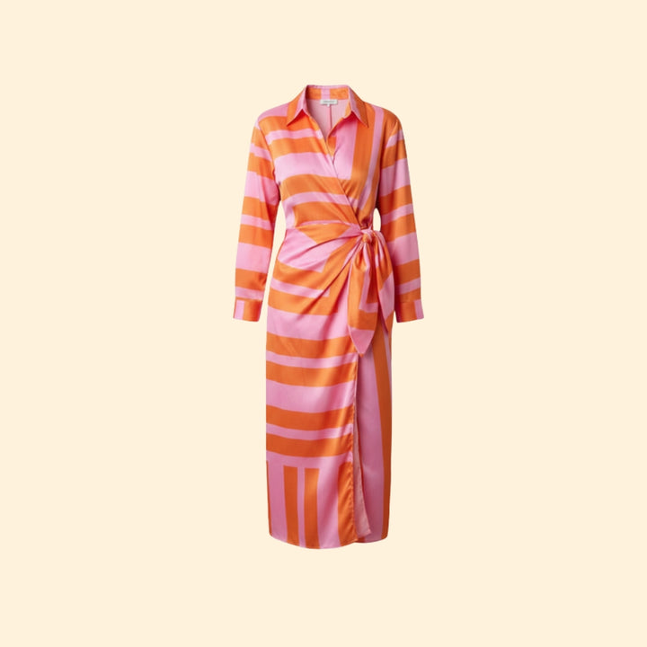 Women’s Striped Wrap Dress Button Detail