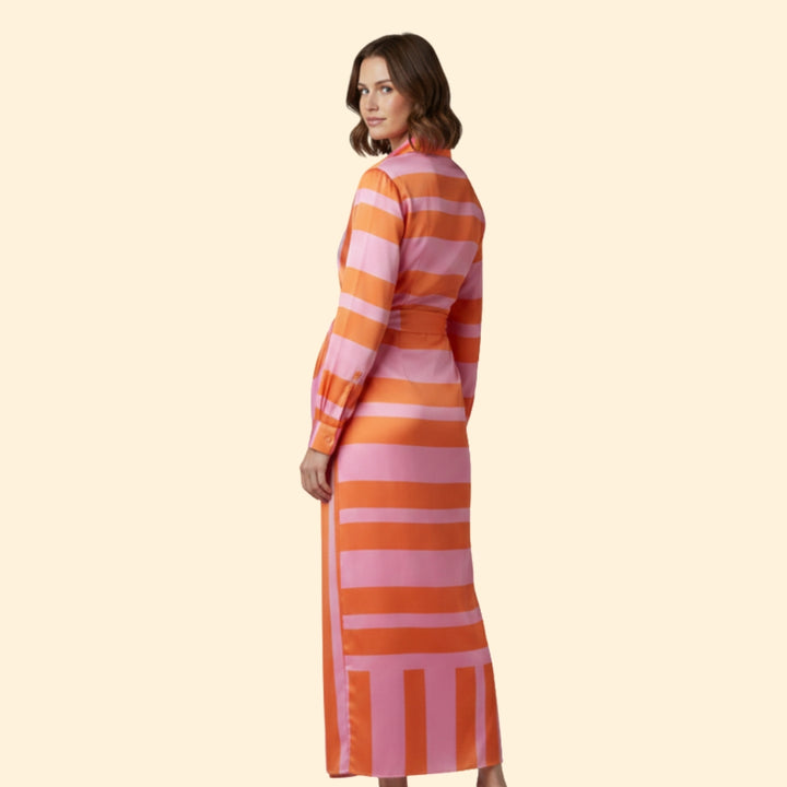Women’s Striped Wrap Dress Button Detail