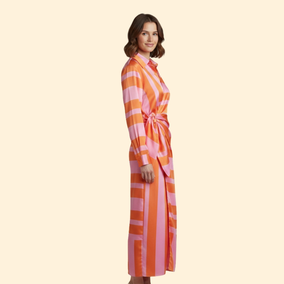 Women’s Striped Wrap Dress Button Detail