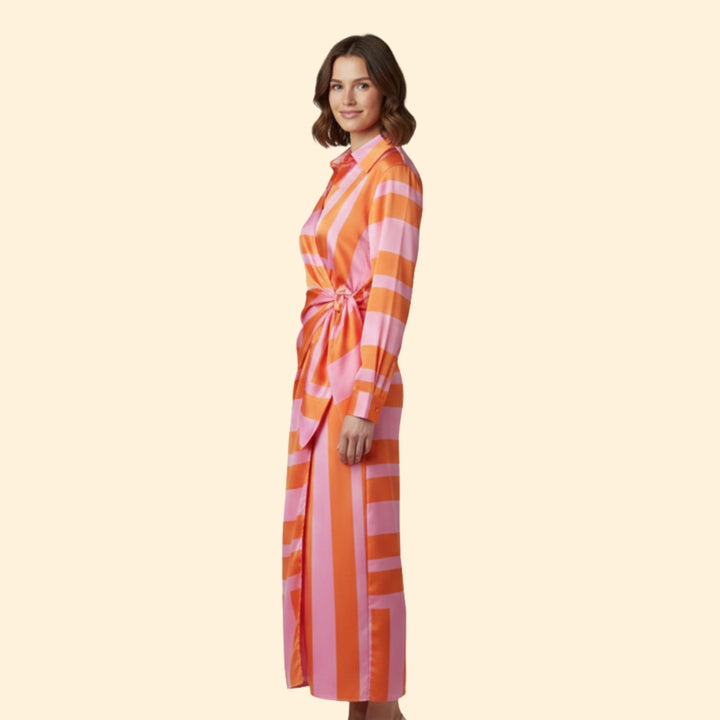 Women’s Striped Wrap Dress Button Detail