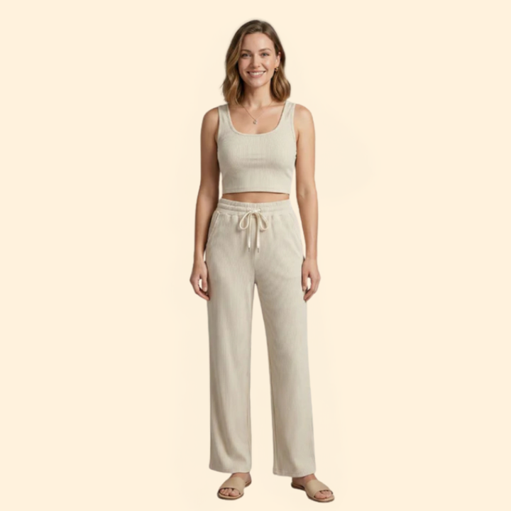 Women’s Ribbed Set with Wide-Leg Pants