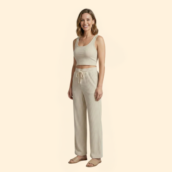 Women’s Ribbed Set with Wide-Leg Pants