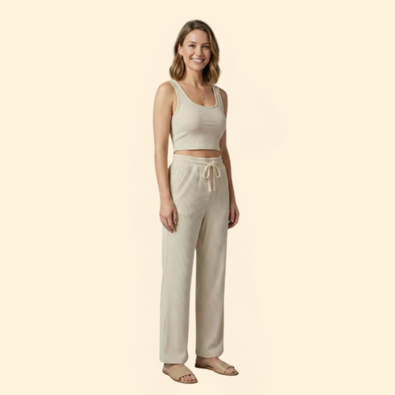 Women’s Ribbed Set with Wide-Leg Pants