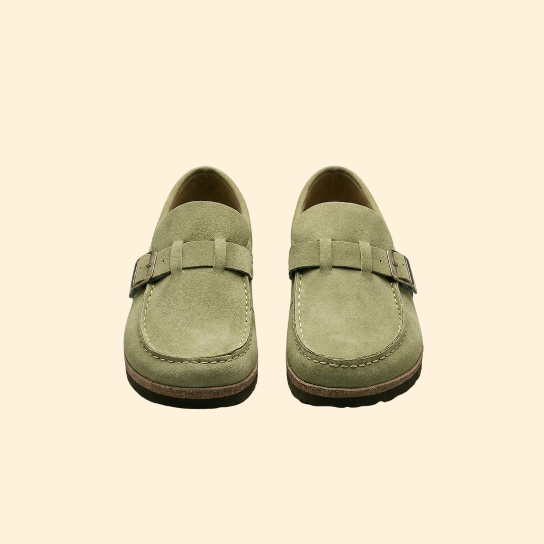 Women’s Suede Loafers with Buckle Strap