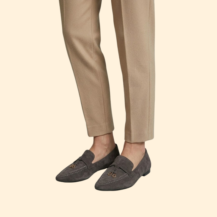 Women's Suede Loafers with Topstitching