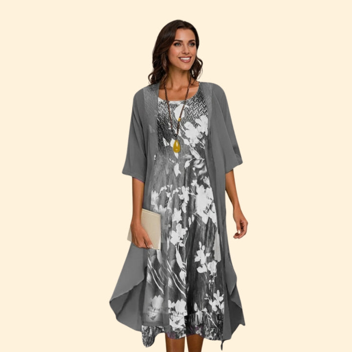Women’s Summer Dress with Floral Print and Cardigan