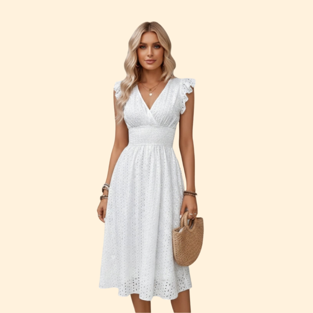 Women’s Summer Dress with Lace Detail and V-Neck