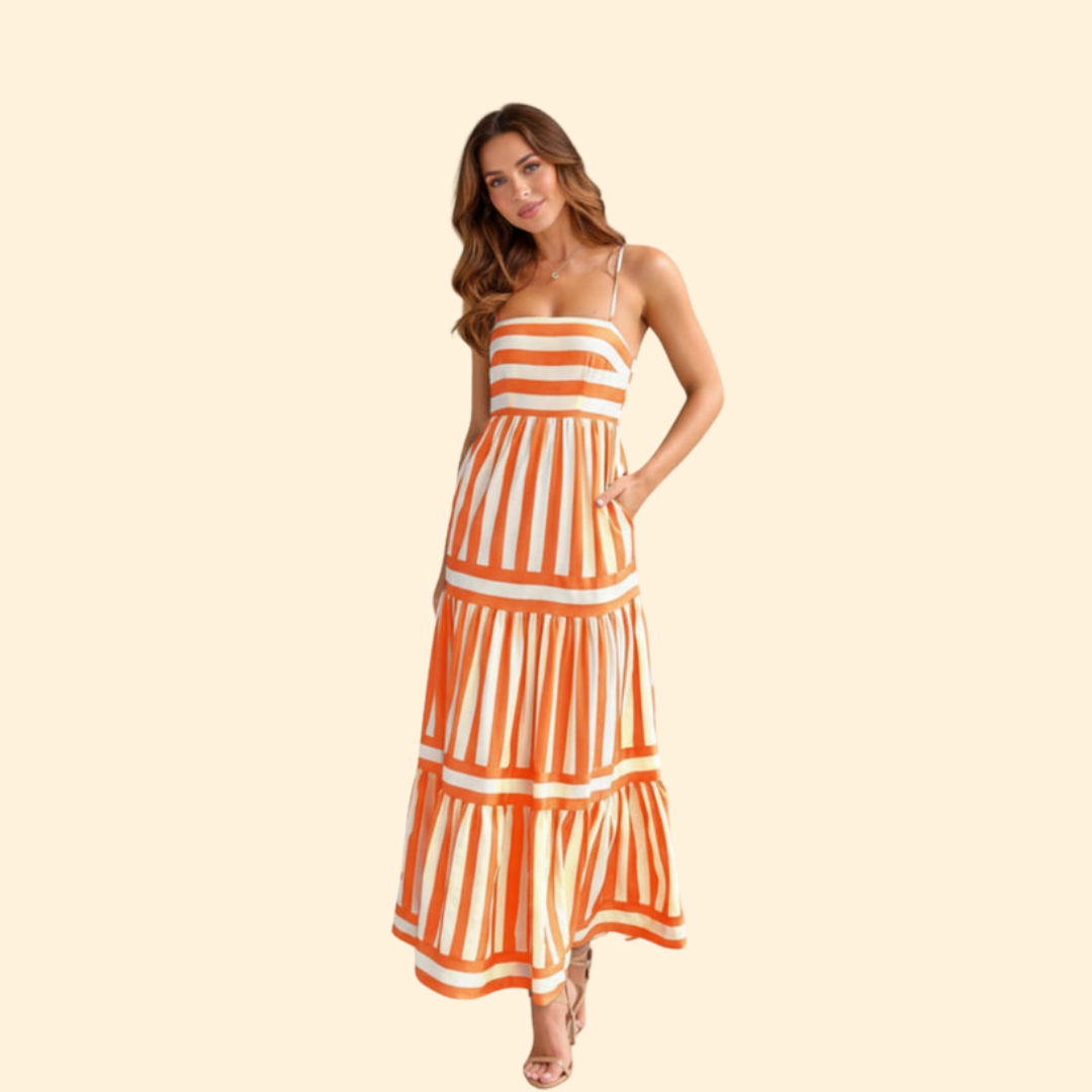 Women’s Summer Dress with Stripes and Tiered Skirt