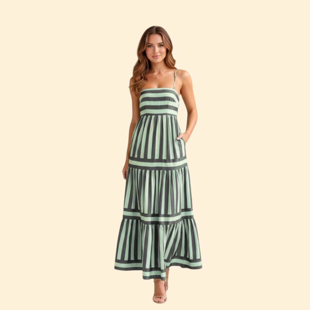 Women’s Summer Dress with Stripes and Tiered Skirt