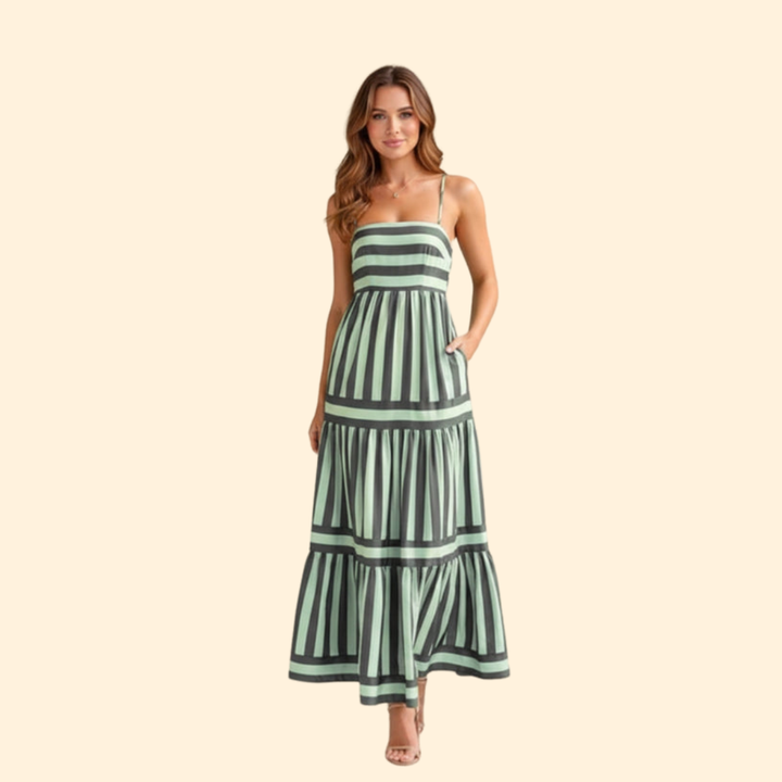 Women’s Summer Dress with Stripes and Tiered Skirt