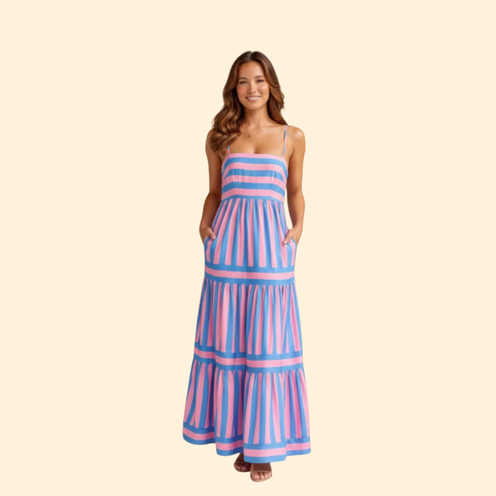 Women’s Summer Dress with Stripes and Tiered Skirt