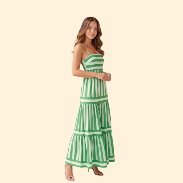 Women’s Summer Dress with Stripes and Tiered Skirt