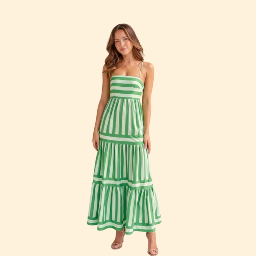 Women’s Summer Dress with Stripes and Tiered Skirt