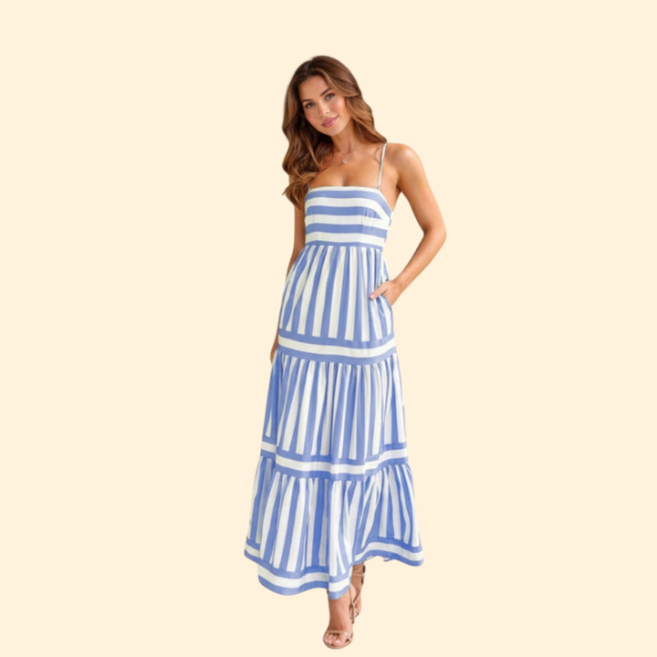 Women’s Summer Dress with Stripes and Tiered Skirt