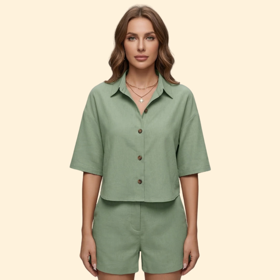 Women’s Summer Set with Button Shirt and Shorts