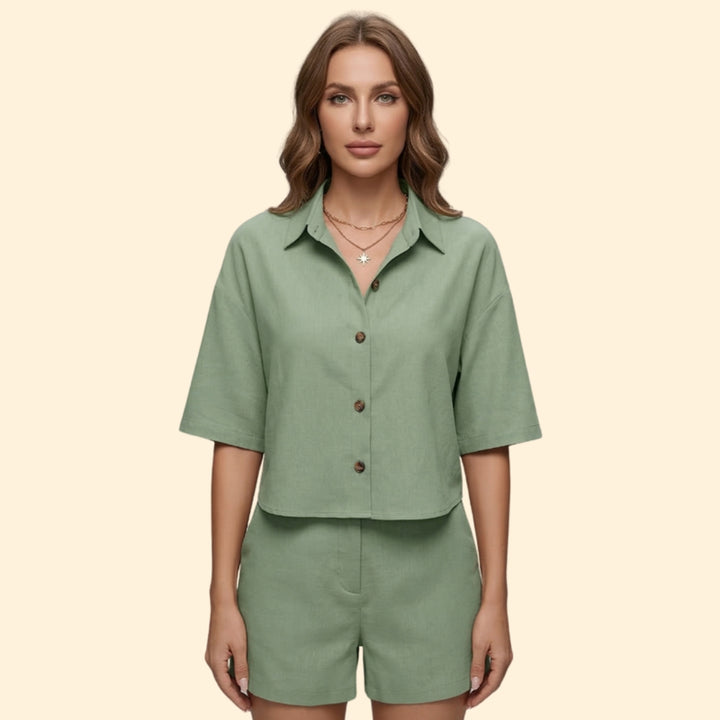 Women’s Summer Set with Button Shirt and Shorts