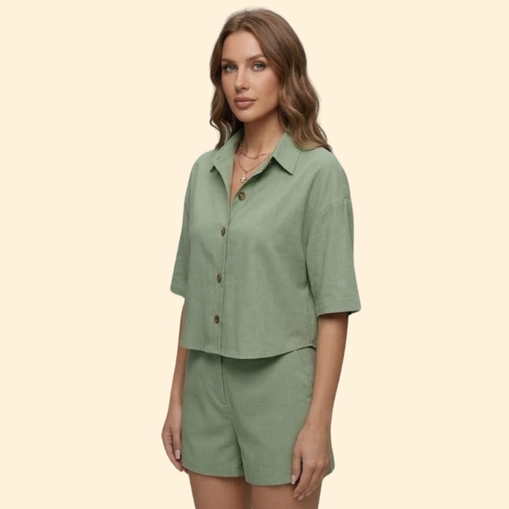 Women’s Summer Set with Button Shirt and Shorts