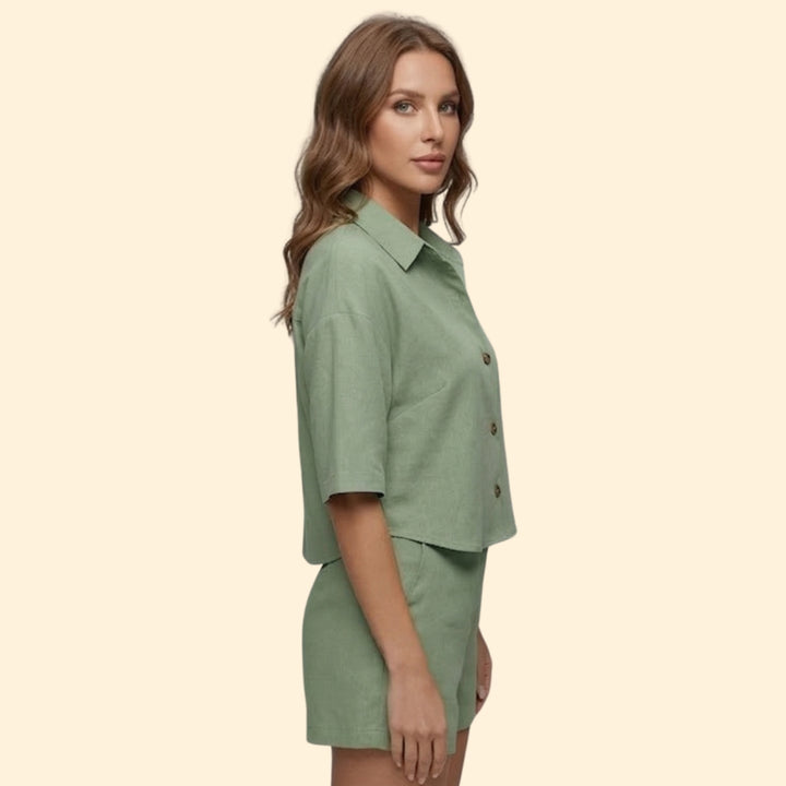 Women’s Summer Set with Button Shirt and Shorts