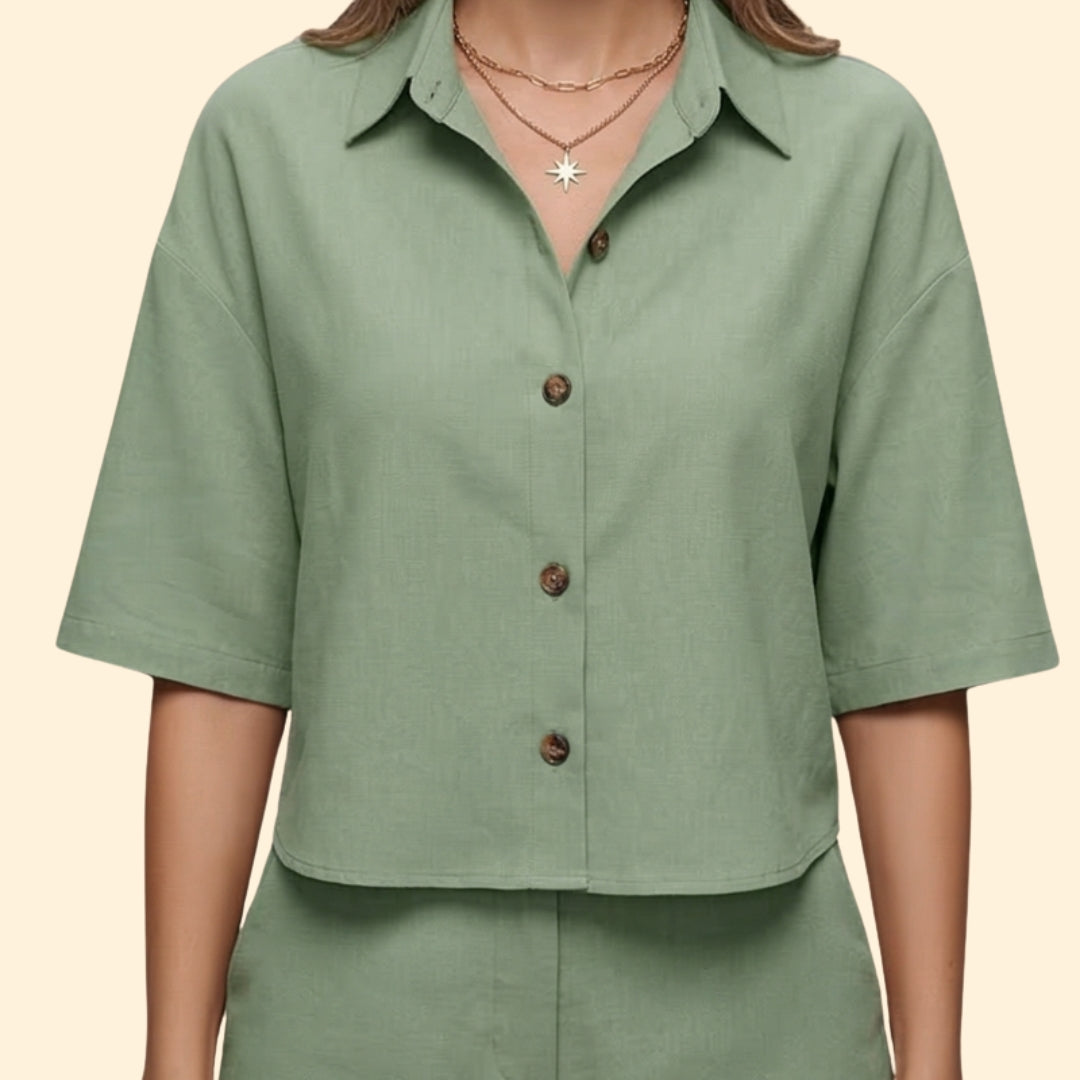 Women’s Summer Set with Button Shirt and Shorts
