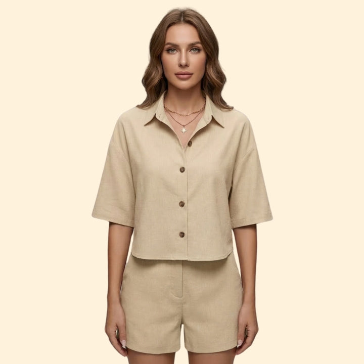 Women’s Summer Set with Button Shirt and Shorts