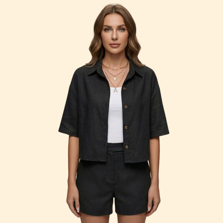 Women’s Summer Set with Button Shirt and Shorts