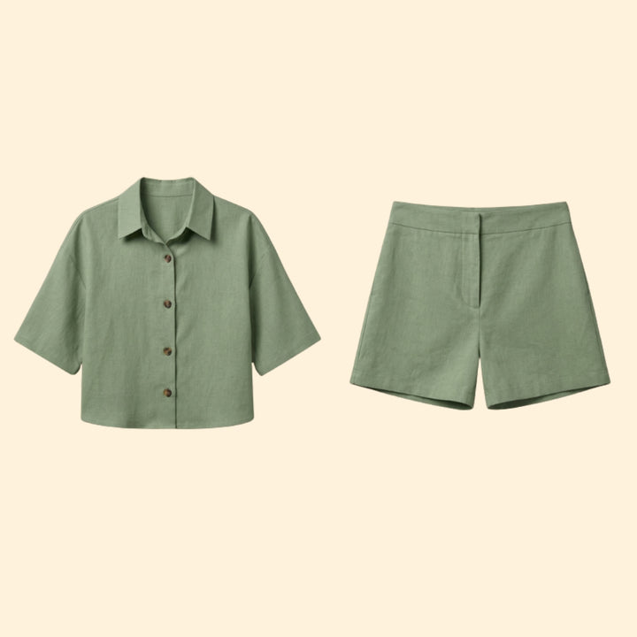 Women’s Summer Set with Button Shirt and Shorts