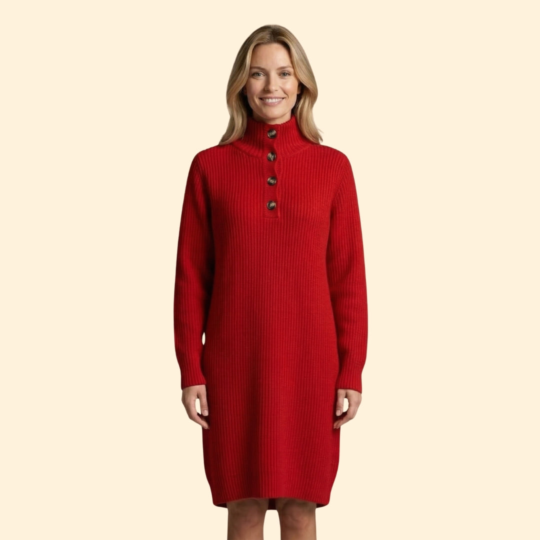 Women’s Sweater Dress with Button Henley Placket