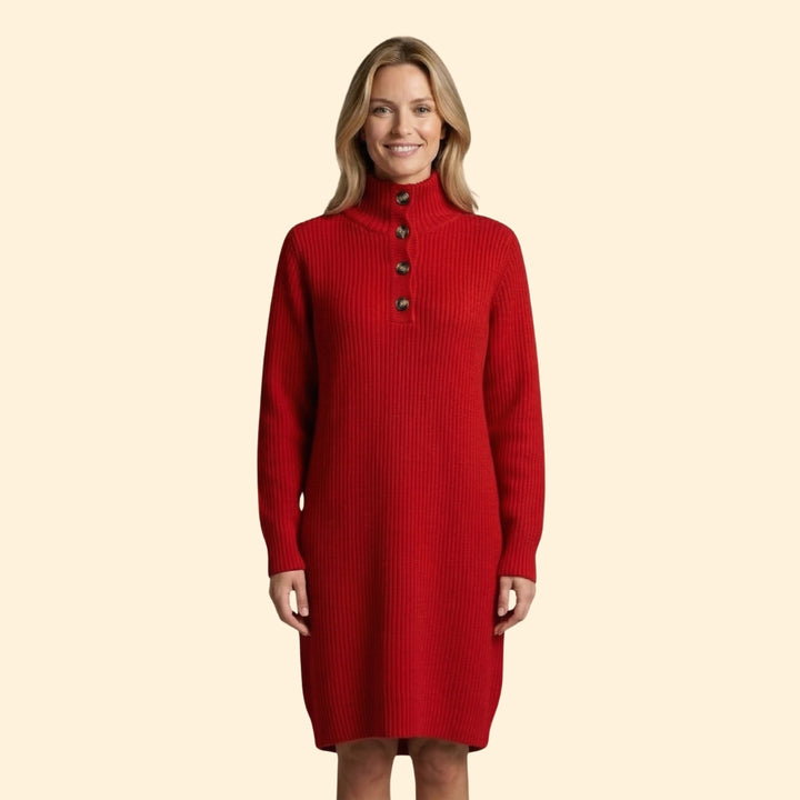 Women’s Sweater Dress with Button Henley Placket