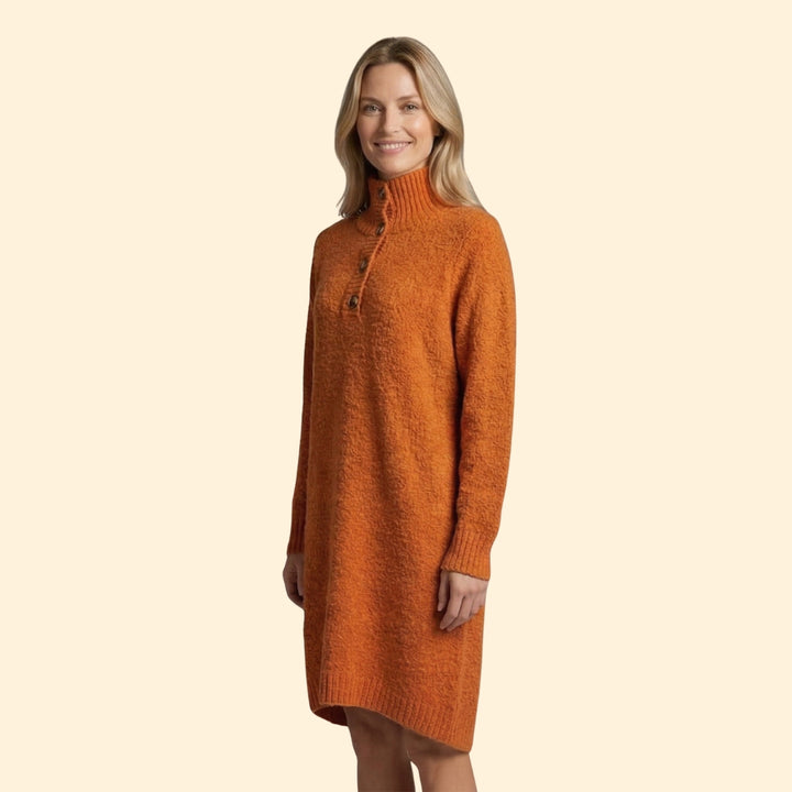 Women’s Sweater Dress with Button Henley Placket