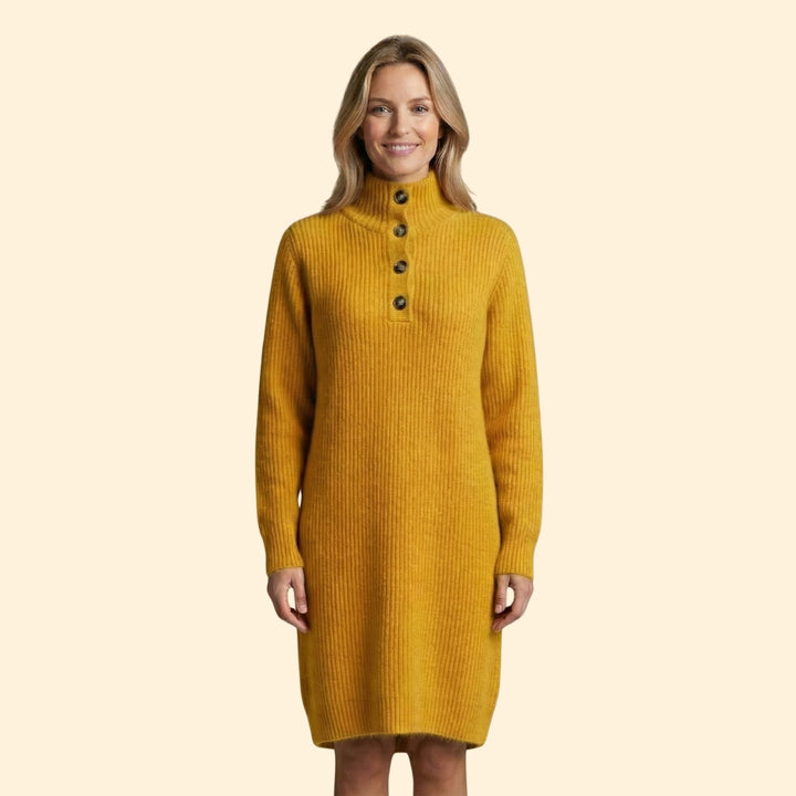 Women’s Sweater Dress with Button Henley Placket