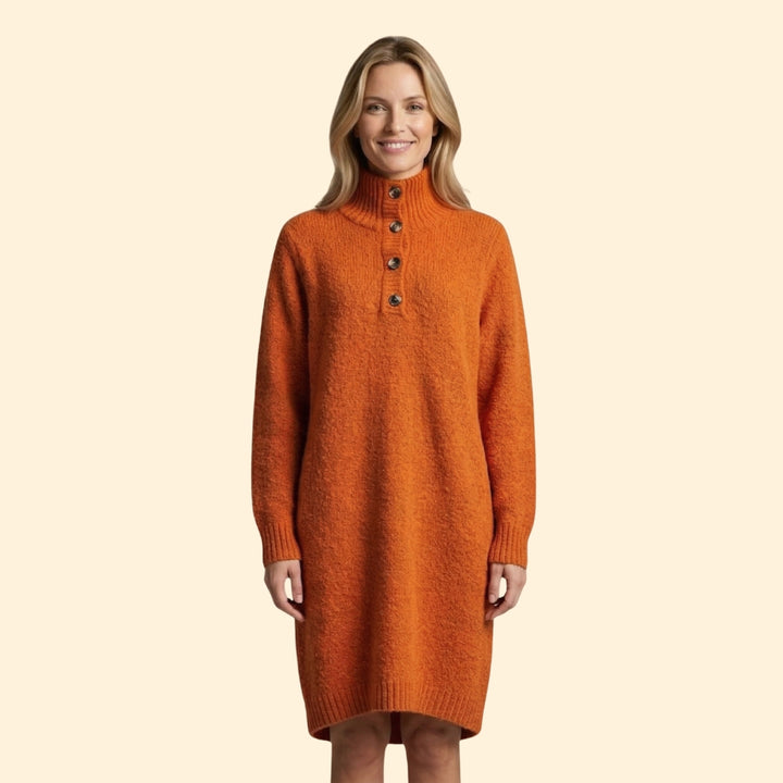 Women’s Sweater Dress with Button Henley Placket