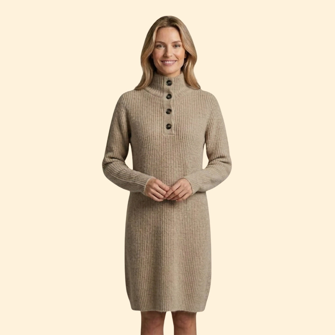 Women’s Sweater Dress with Button Henley Placket