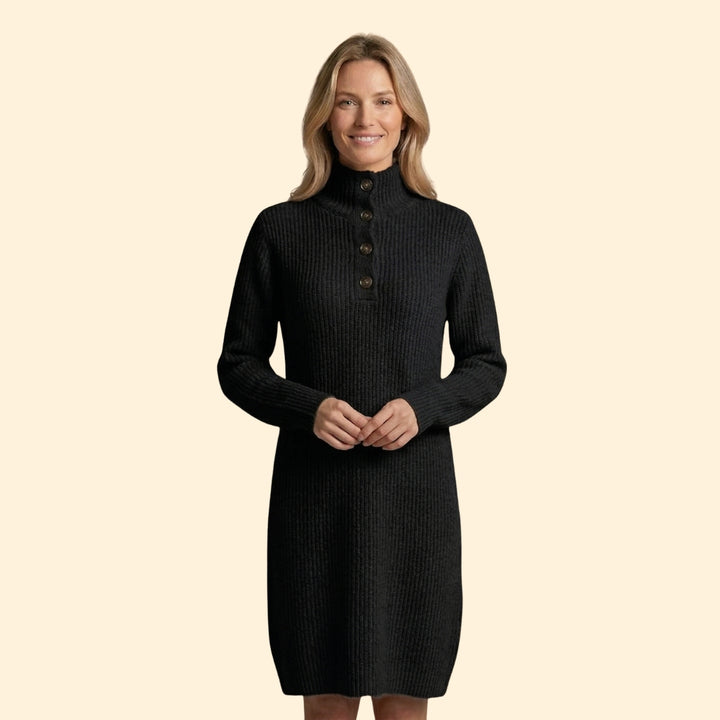 Women’s Sweater Dress with Button Henley Placket