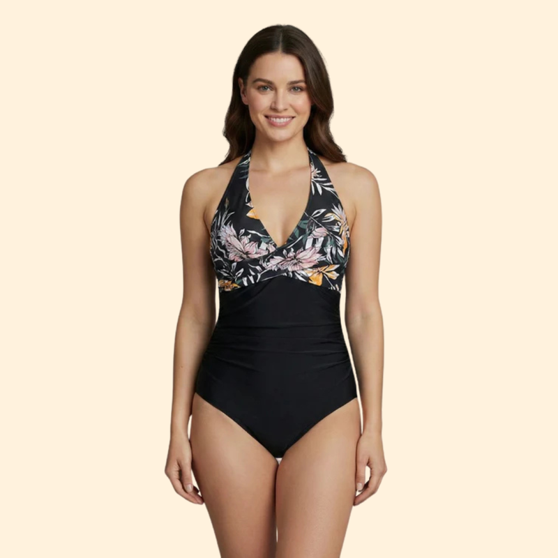 Women’s Swimsuit with Leaf Print and Twist Front