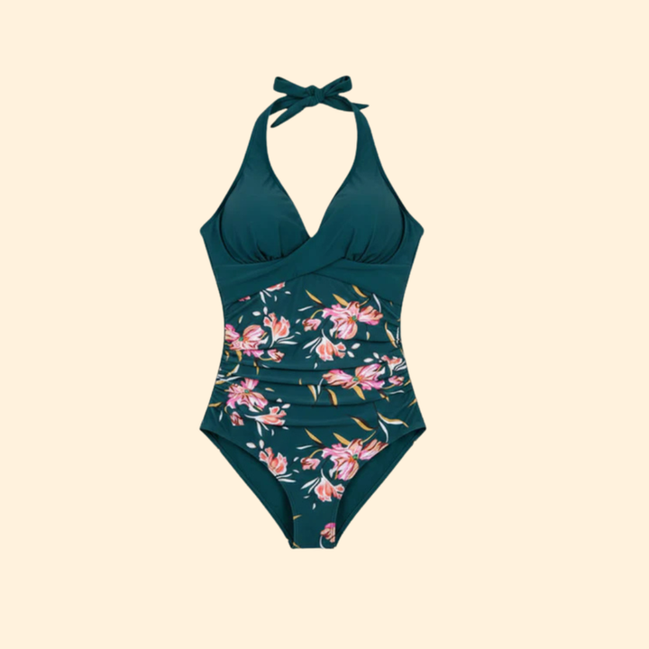 Women’s Swimsuit with Leaf Print and Twist Front