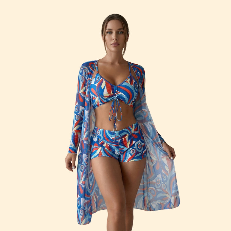 Women’s Swimwear Set with Long Sleeve Overlay