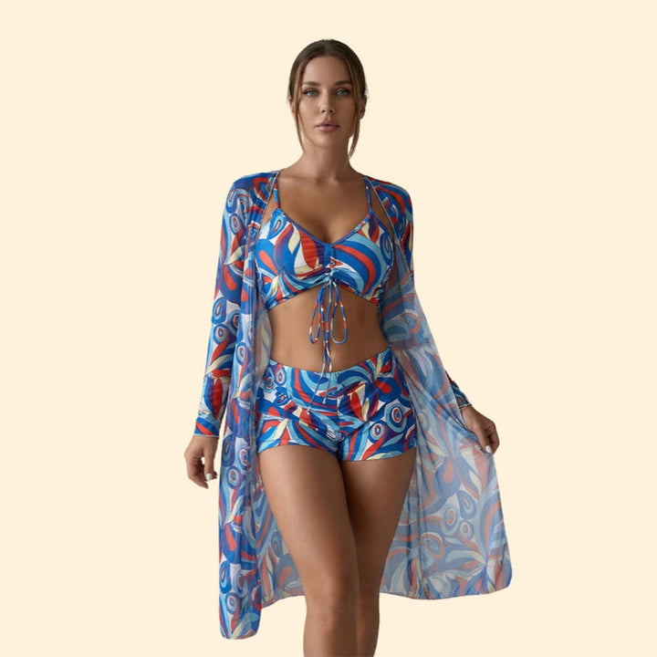 Women’s Swimwear Set with Long Sleeve Overlay