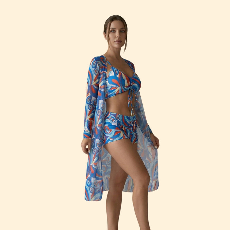 Women’s Swimwear Set with Long Sleeve Overlay