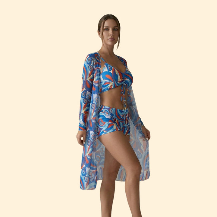 Women’s Swimwear Set with Long Sleeve Overlay