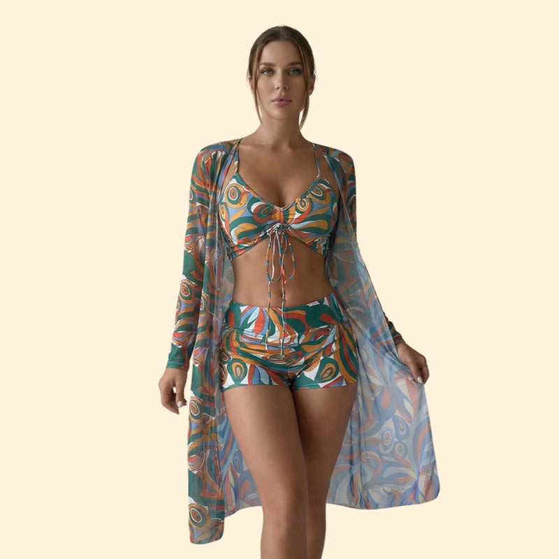 Women’s Swimwear Set with Long Sleeve Overlay