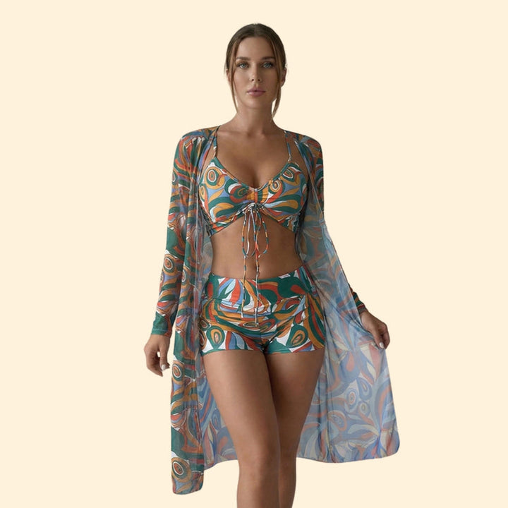 Women’s Swimwear Set with Long Sleeve Overlay