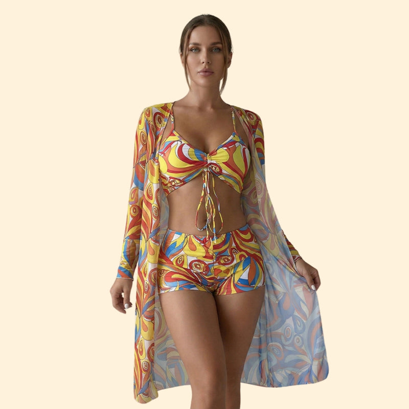 Women’s Swimwear Set with Long Sleeve Overlay