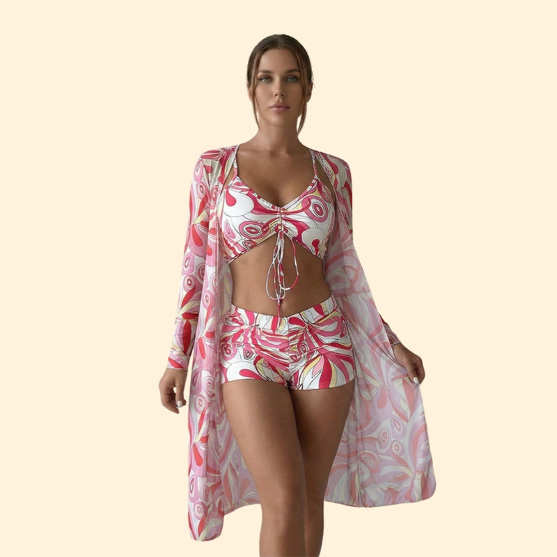 Women’s Swimwear Set with Long Sleeve Overlay